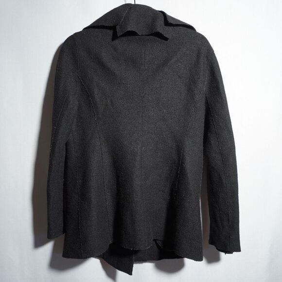 Peruvian Alpaca Boiled Wool Black Jacket Coat Asymmetric Zip Womens M Lagenlook - Picture 2 of 7